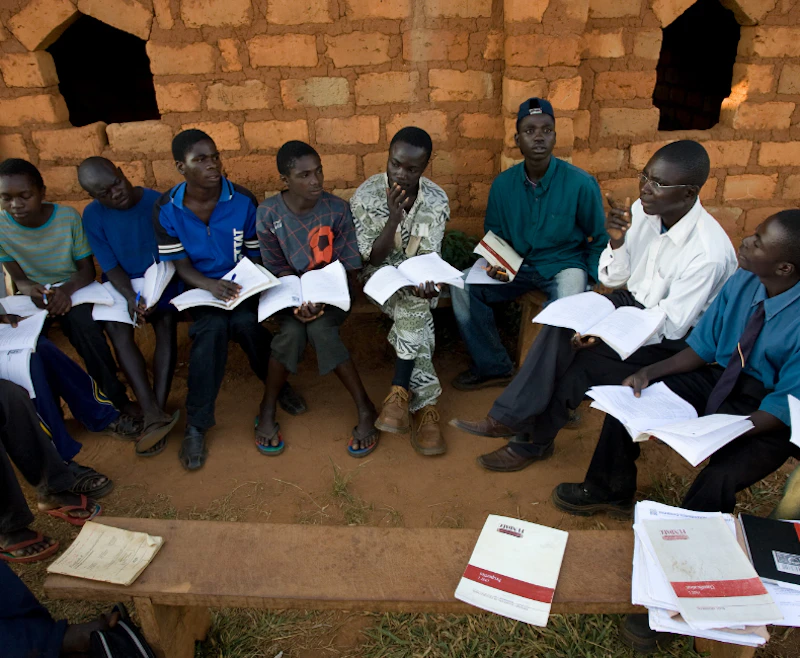 A study group with several youth